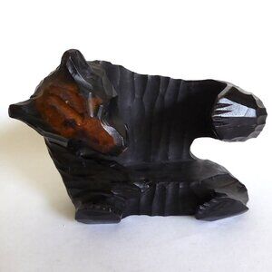 VINTAGE JAPAN JAPANESE HOKKAIDO AINU BEAR WOOD CARVING BOTTLE HOLDER STAND (USED